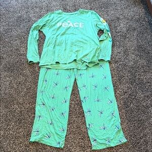 Life Is Good Green Peace Dragonfly Pajama Set
